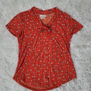 Bird pattern shirt with tie, red, size small by Van Heusen, good condition!